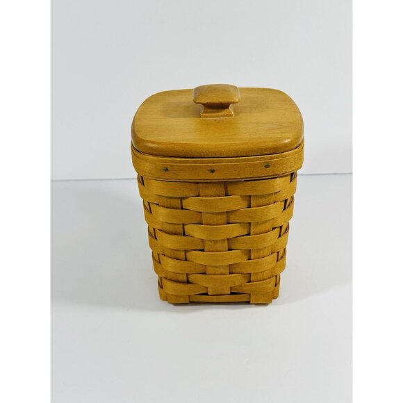 Longaberger 1997 Small Spoon Basket Brown With Woodcrafts Knob Lid 6” Vintage - Picture 4 of 10